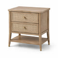 Table de chevet en bois avec tiroirs en rotin tressé