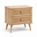 Table de chevet en bois et rotin avec 2 tiroirs