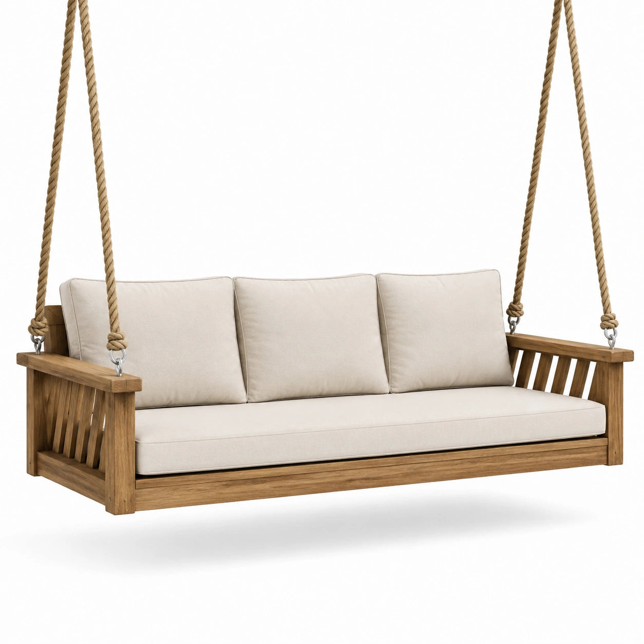 Balancelle en bois avec coussins beige
