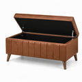 Coffre de rangement en similicuir marron avec pieds en bois