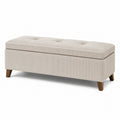 Banc de rangement en velours côtelé beige avec pieds en bois