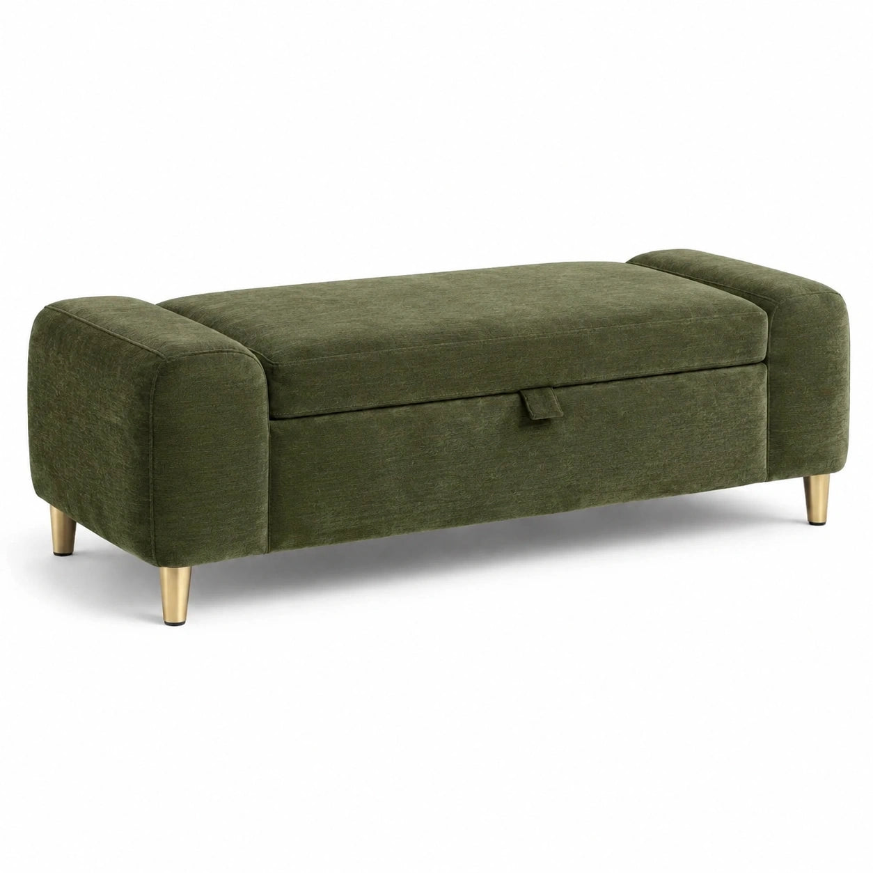 Banc de rangement en microfibre vert avec pieds métalliques 140x50x45 cm