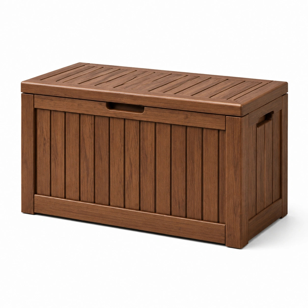 Coffre de rangement en bois marron avec couvercle à charnières