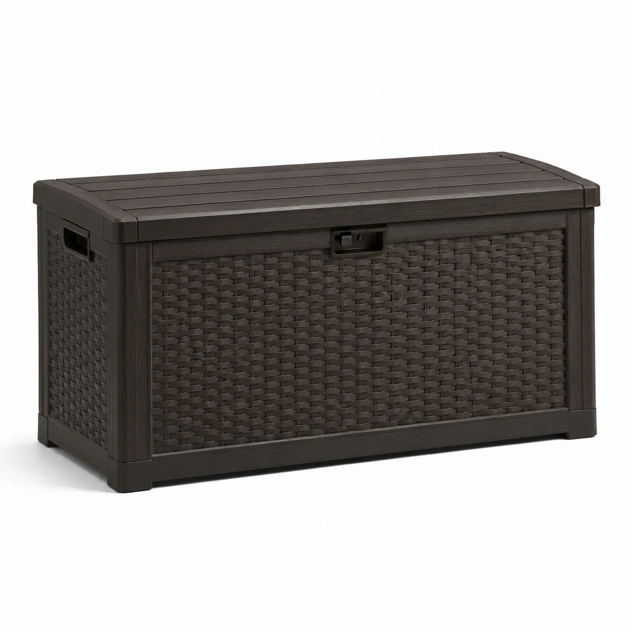 Coffre de rangement en résine tressée brun 117x45x57cm extérieur