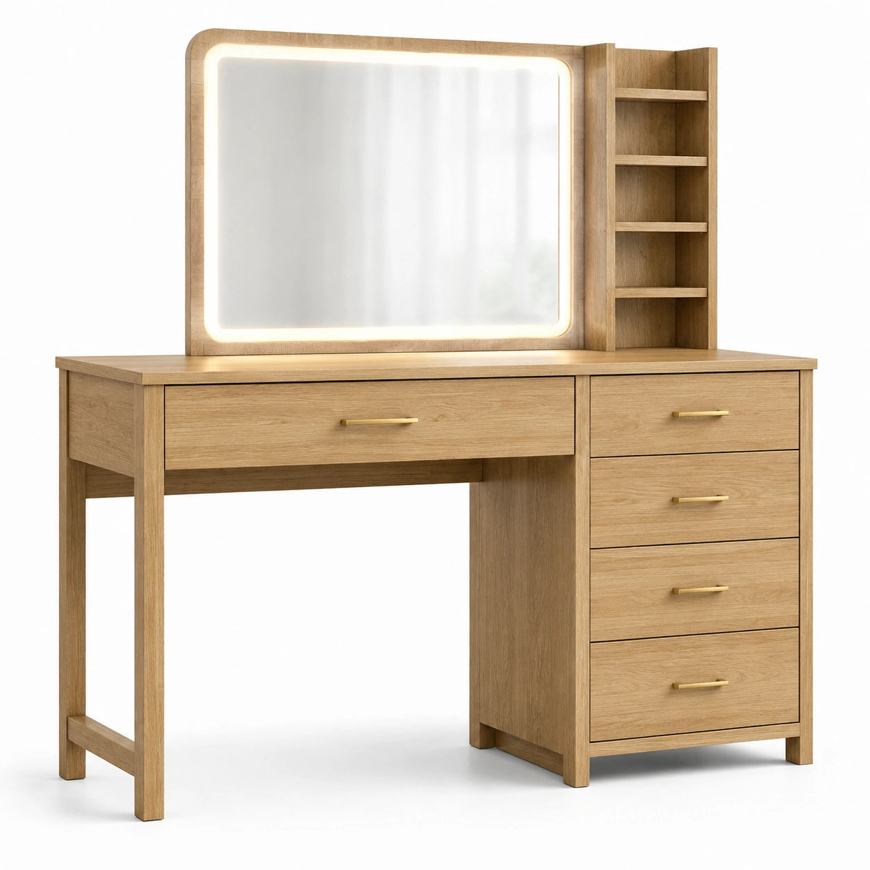 Coiffeuse en bois avec miroir LED et tiroirs