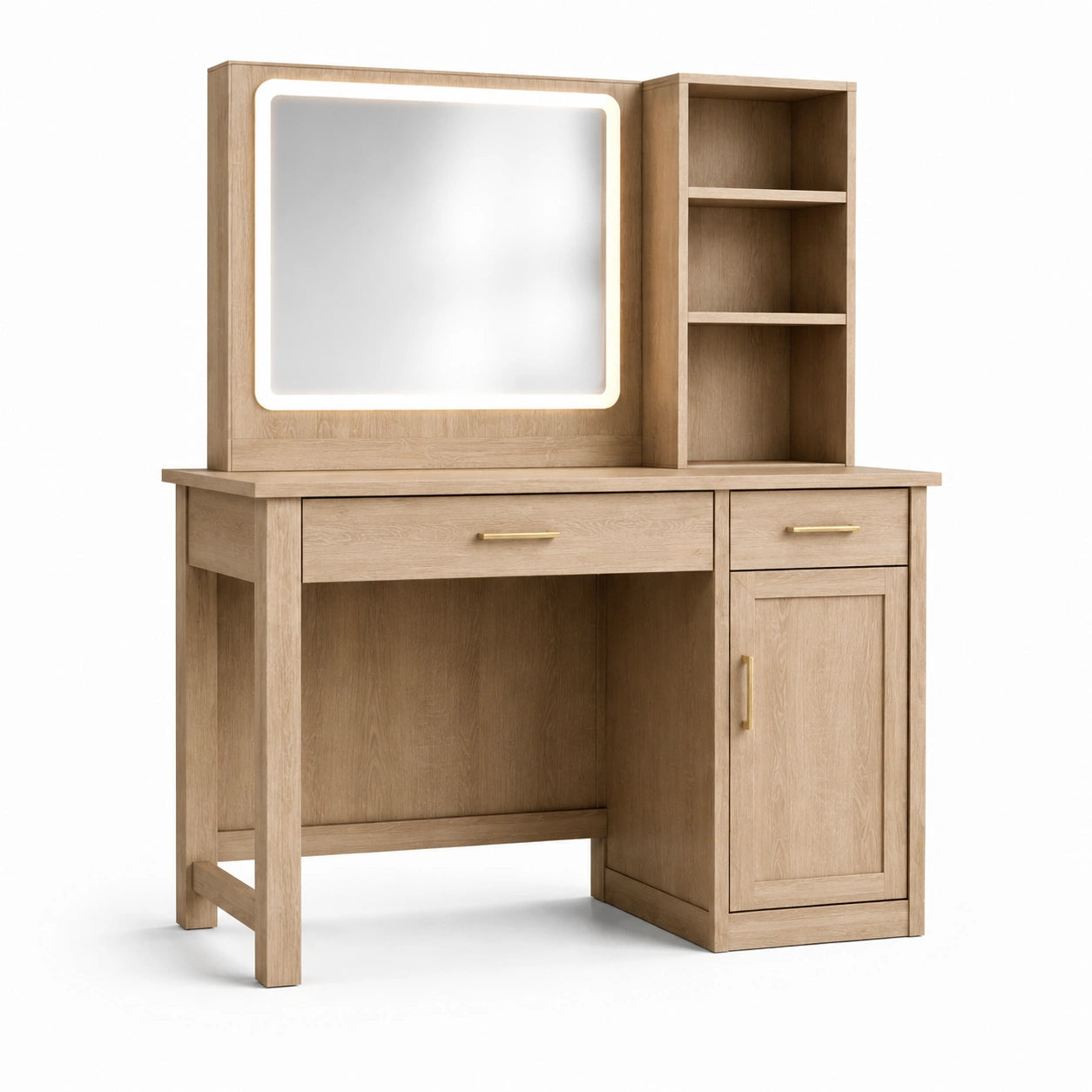 Coiffeuse en bois de chêne avec miroir LED