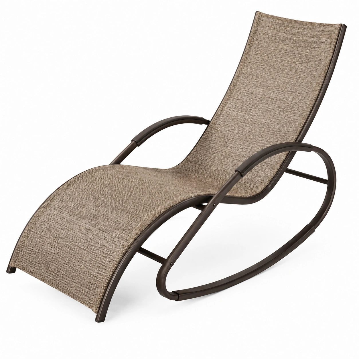 Chaise à bascule extérieure en métal et textilène beige