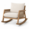 Fauteuil à bascule en bois et rotin avec coussins en lin beige