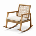 Chaise à bascule en teck et corde avec coussin en tissu beige